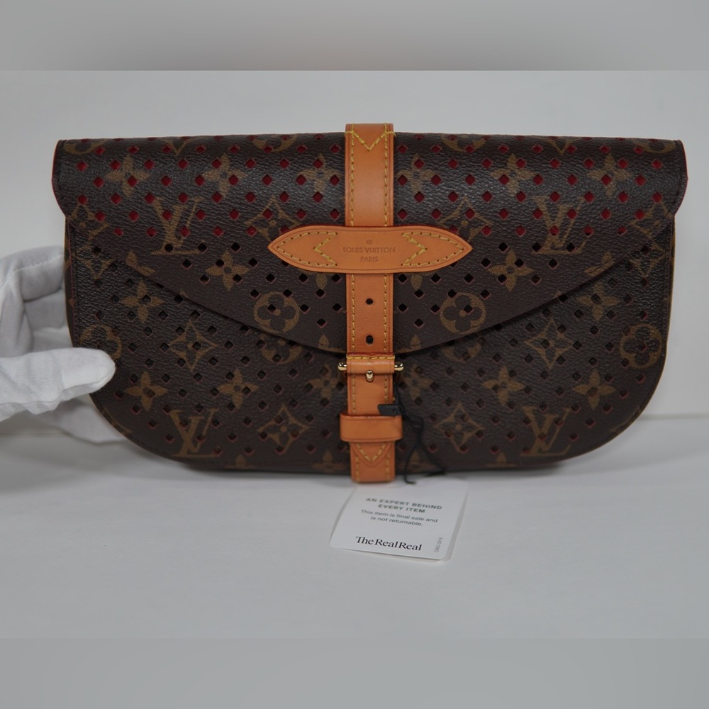 Louis Vuitton Saumur Clutch Brown Leather Monogram Perforated